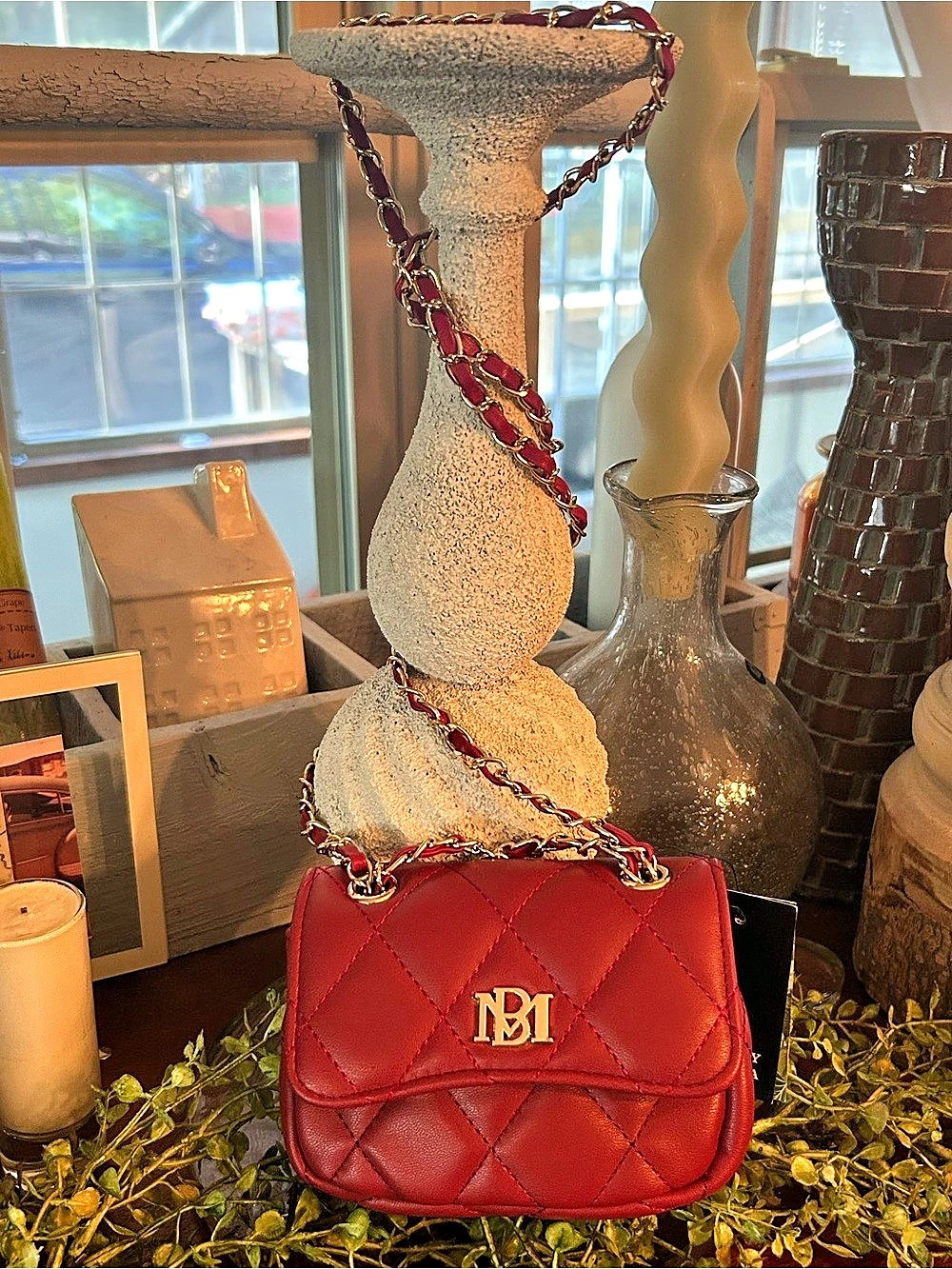Badgley Mischka Mini Purse Quilted Crossbody in Red NWT